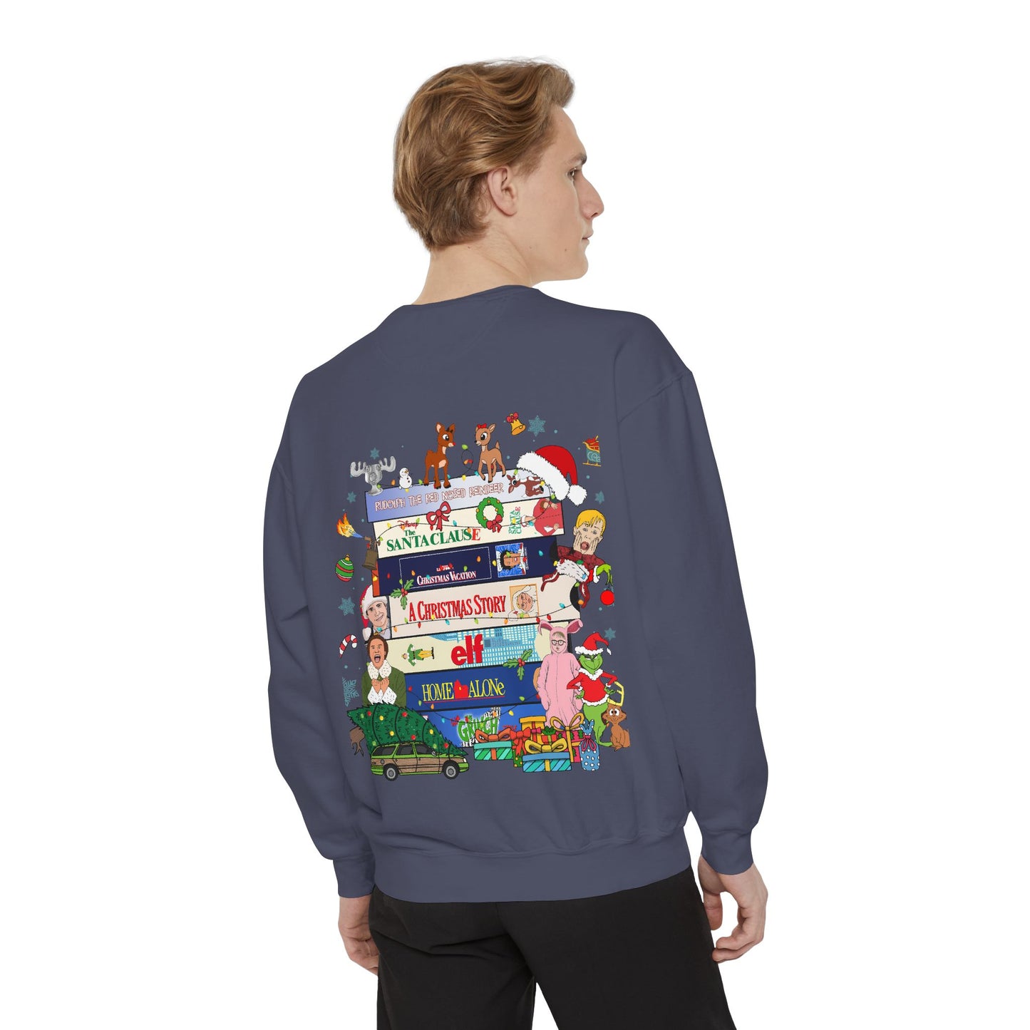Christmas 'MERRY' Sweatshirt — Holiday Movie Stack Graphic Pullover