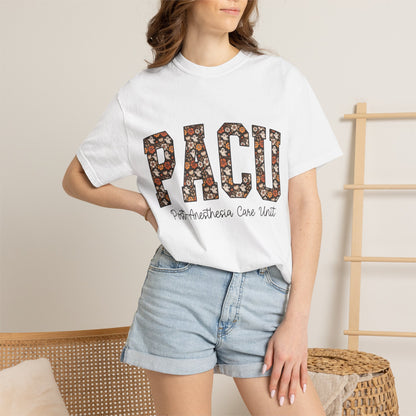PACU Floral Athletic T-Shirt — Post-Anesthesia Care Unit Tee for Nurses & Clinicians