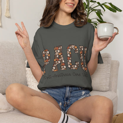 PACU Floral Athletic T-Shirt — Post-Anesthesia Care Unit Tee for Nurses & Clinicians