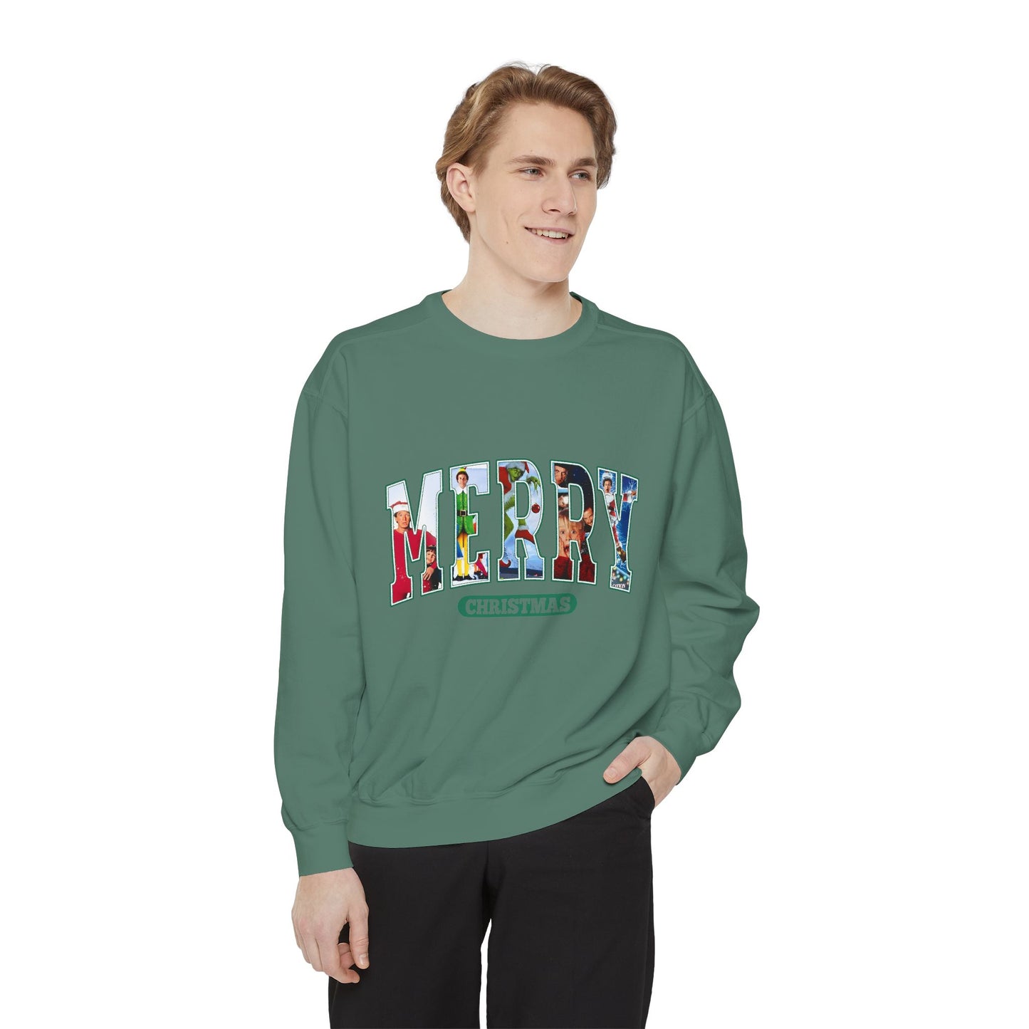 Christmas 'MERRY' Sweatshirt — Holiday Movie Stack Graphic Pullover