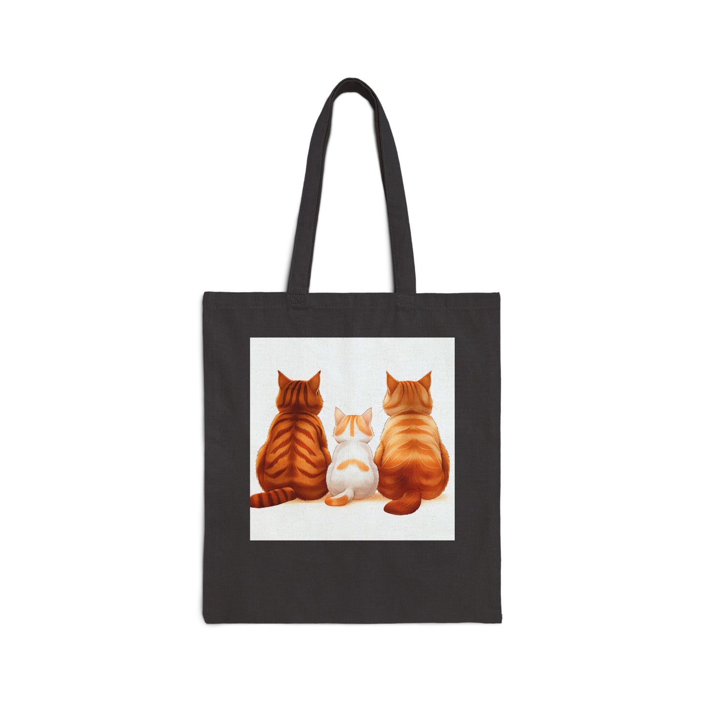 Cat Trio Canvas Tote Bag — Cute Back-View Kitty Illustration Cotton Shopper