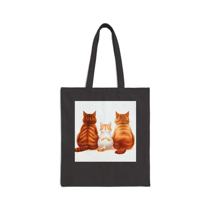 Cat Trio Canvas Tote Bag — Cute Back-View Kitty Illustration Cotton Shopper