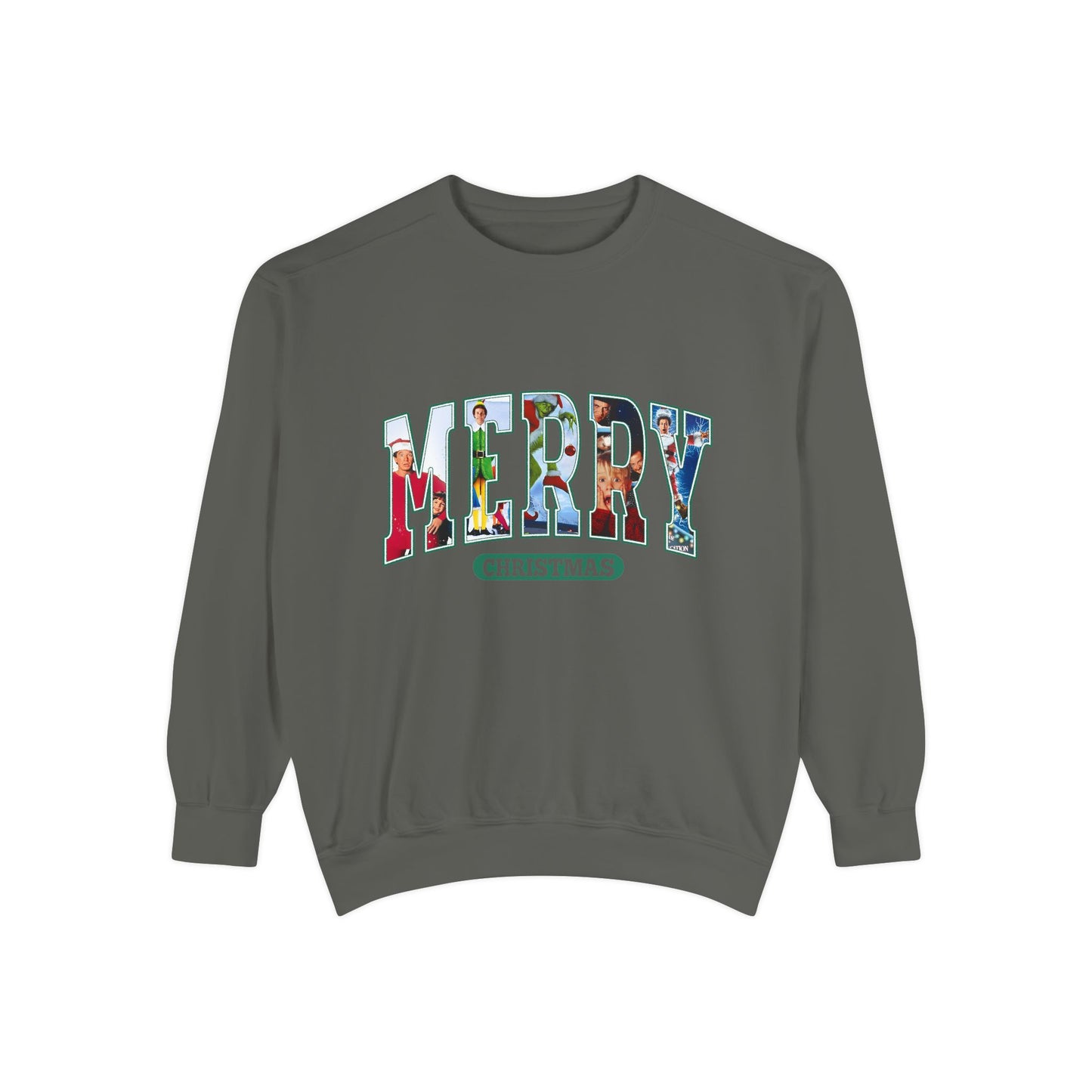 Christmas 'MERRY' Sweatshirt — Holiday Movie Stack Graphic Pullover