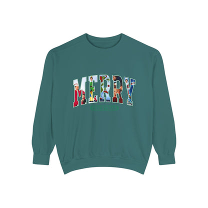 Christmas 'MERRY' Sweatshirt — Holiday Movie Stack Graphic Pullover