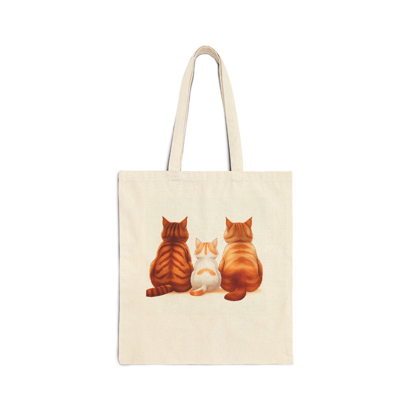 Cat Trio Canvas Tote Bag — Cute Back-View Kitty Illustration Cotton Shopper