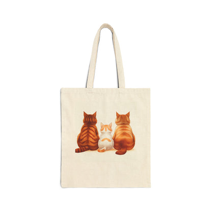 Cat Trio Canvas Tote Bag — Cute Back-View Kitty Illustration Cotton Shopper