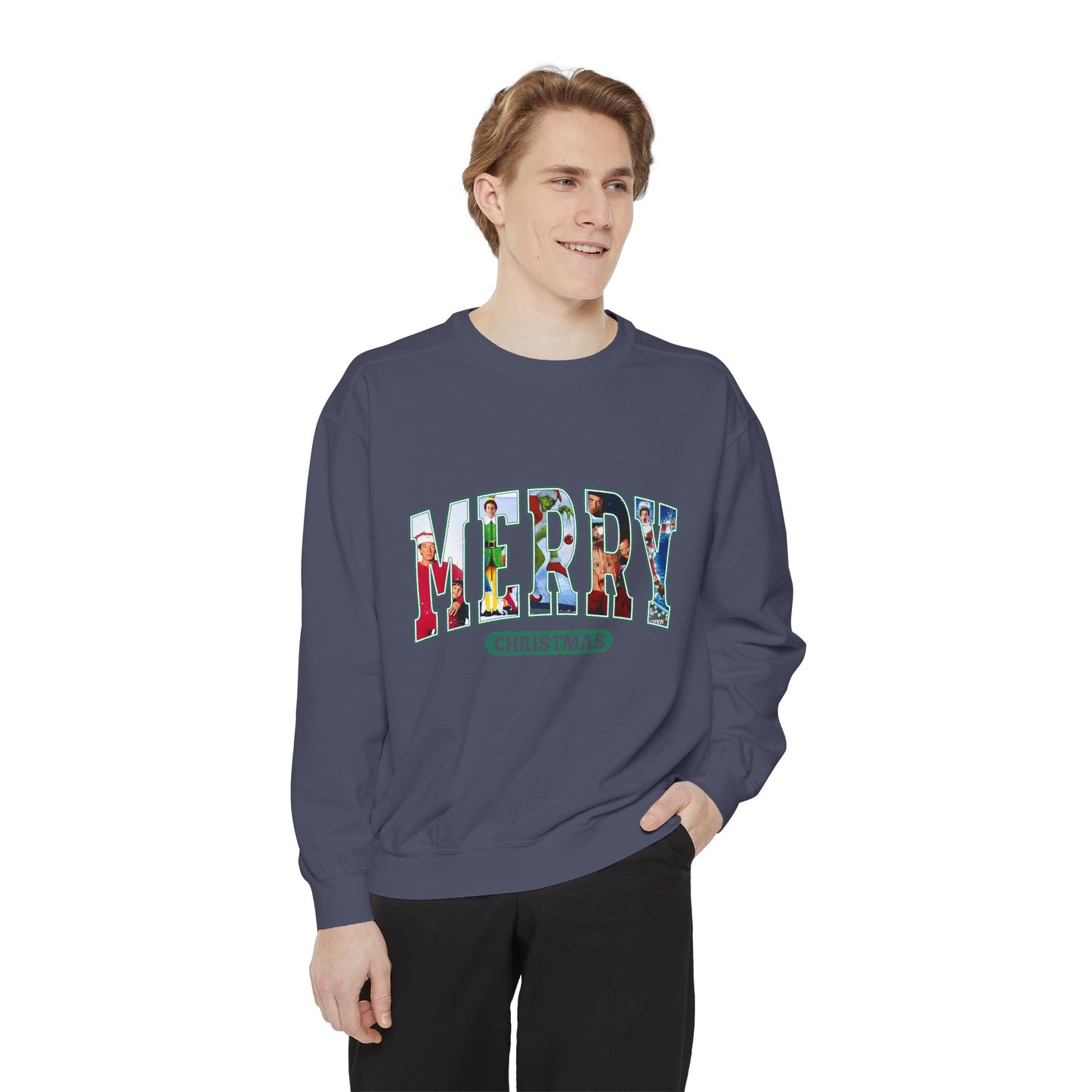 Christmas 'MERRY' Sweatshirt — Holiday Movie Stack Graphic Pullover