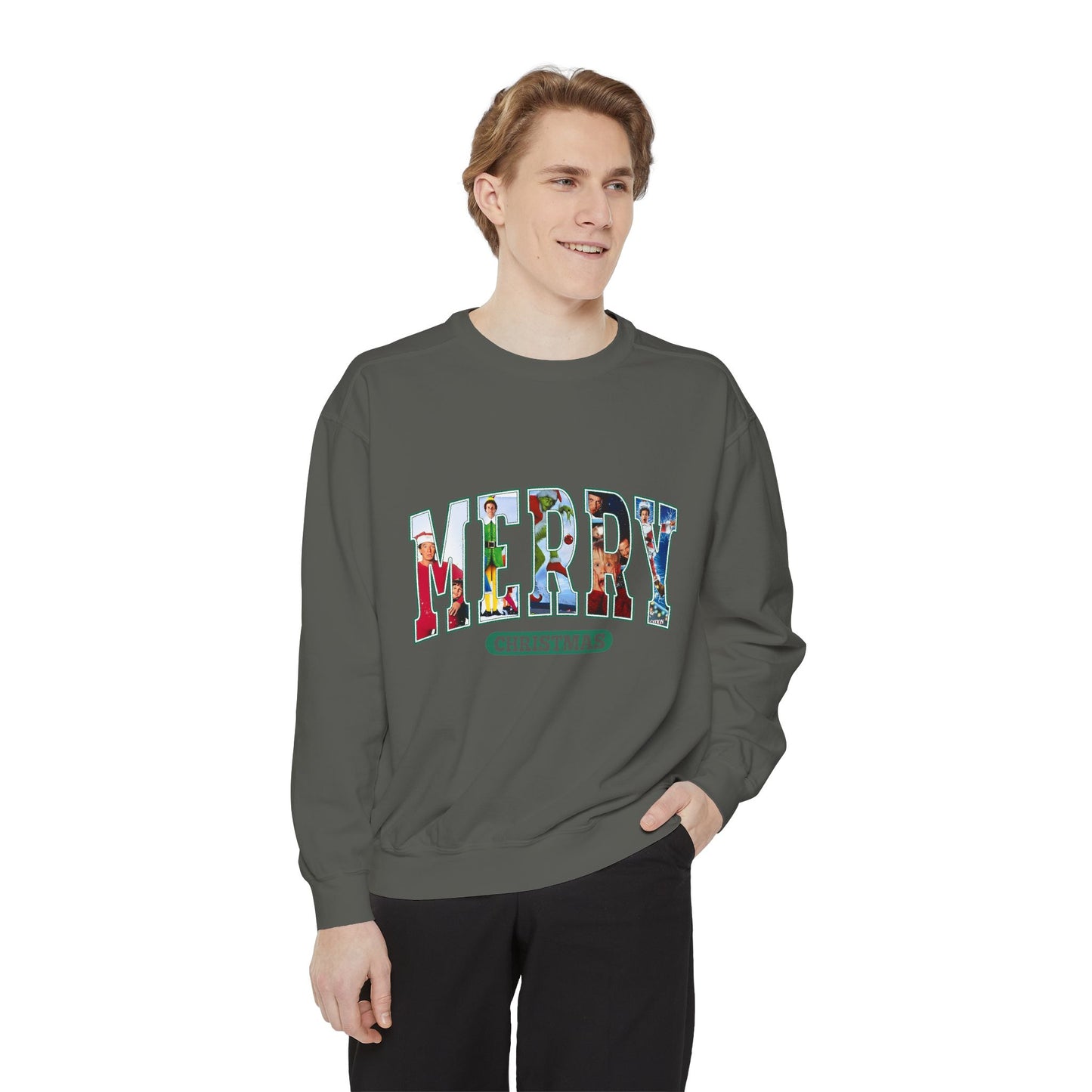 Christmas 'MERRY' Sweatshirt — Holiday Movie Stack Graphic Pullover