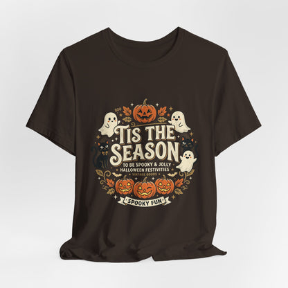 Halloween Tee — 'Tis the Season' Cute Pumpkin, Ghost & Black Cat Graphic Shirt