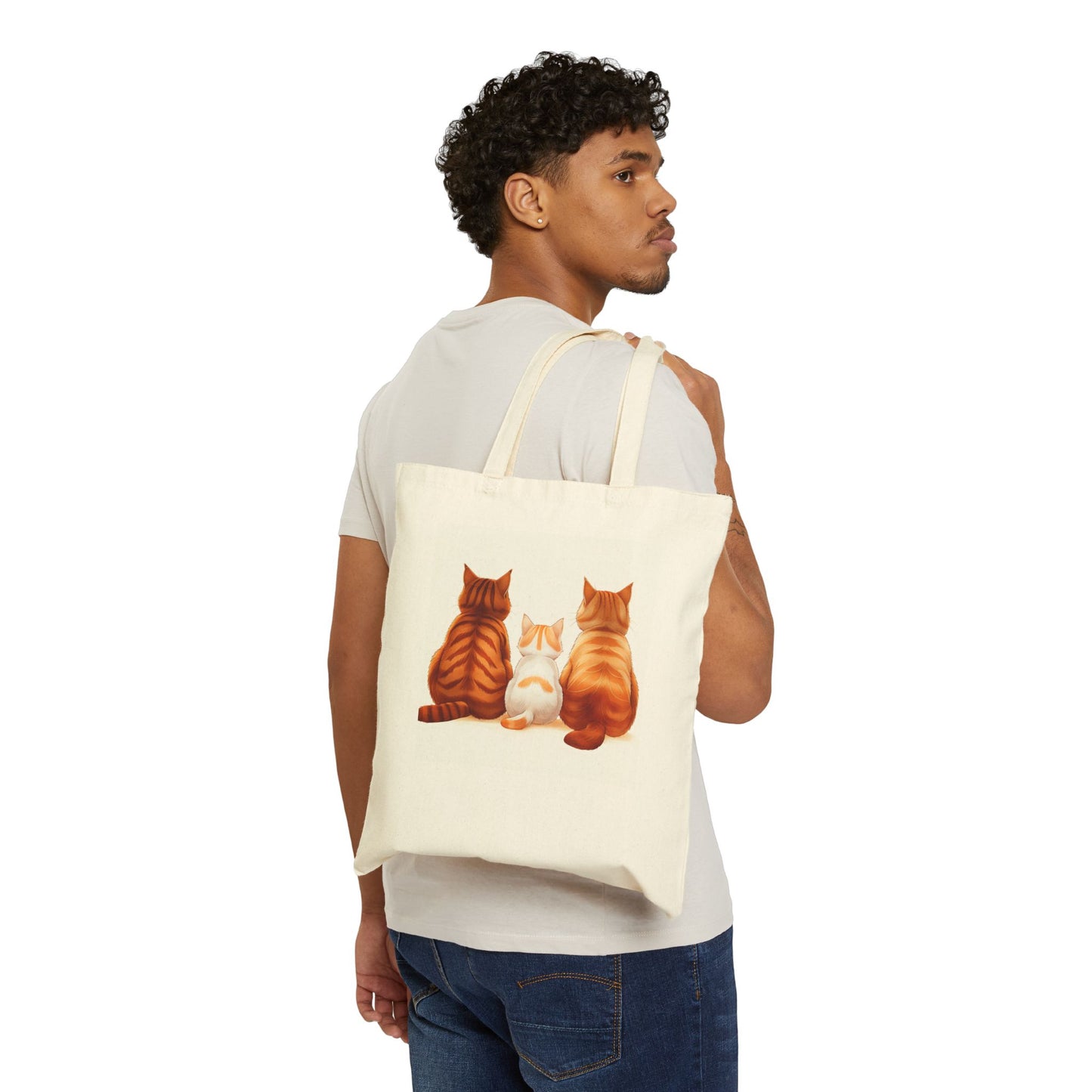 Cat Trio Canvas Tote Bag — Cute Back-View Kitty Illustration Cotton Shopper