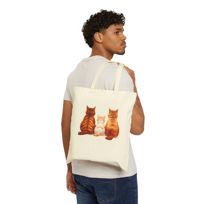 Cat Trio Canvas Tote Bag — Cute Back-View Kitty Illustration Cotton Shopper