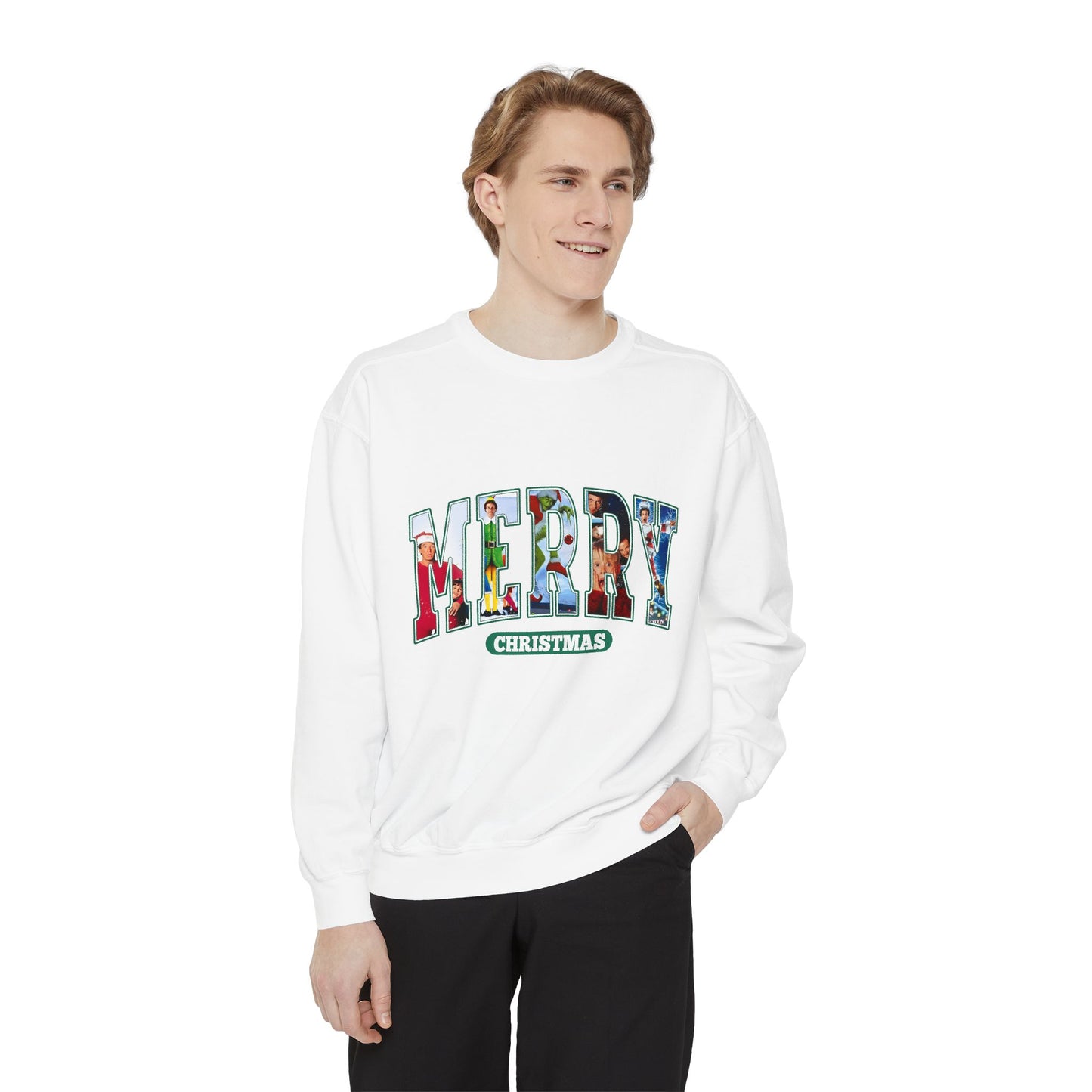 Christmas 'MERRY' Sweatshirt — Holiday Movie Stack Graphic Pullover