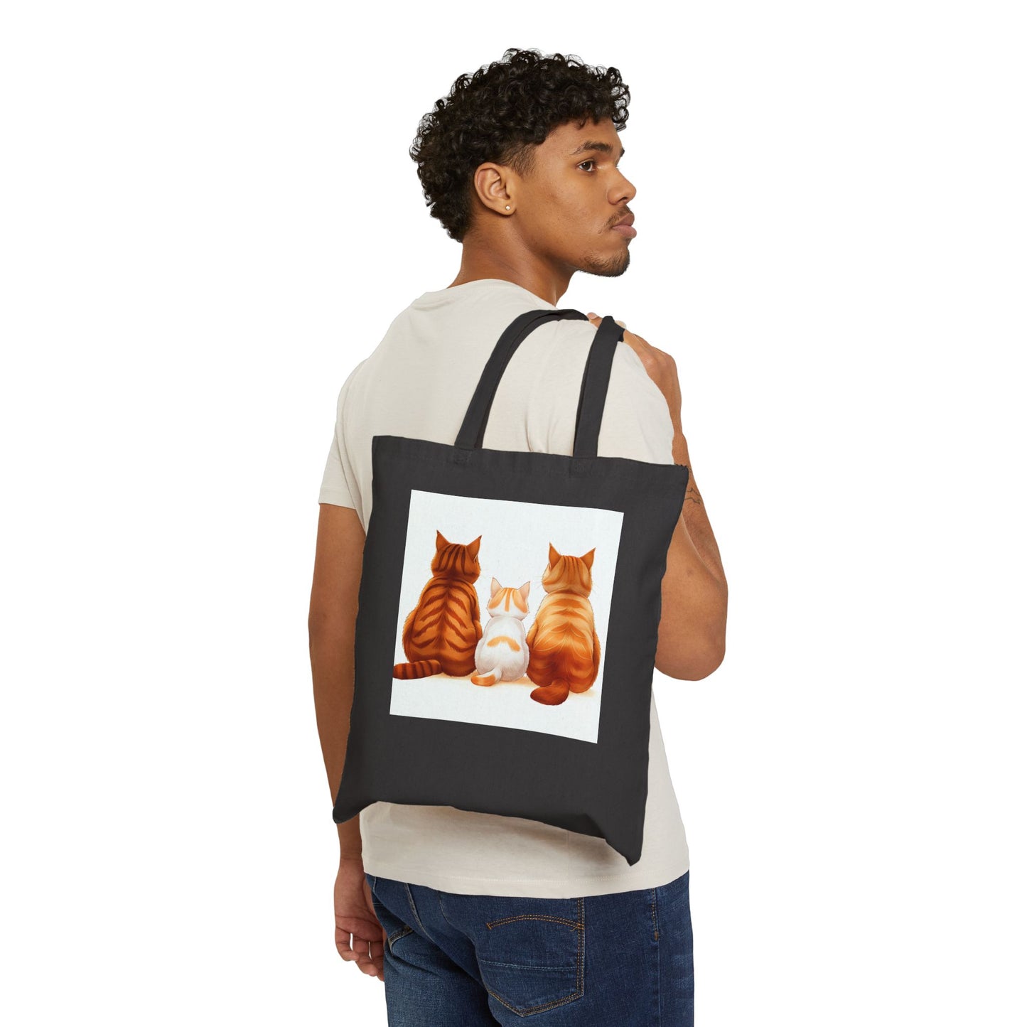Cat Trio Canvas Tote Bag — Cute Back-View Kitty Illustration Cotton Shopper