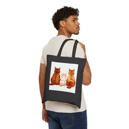 Cat Trio Canvas Tote Bag — Cute Back-View Kitty Illustration Cotton Shopper